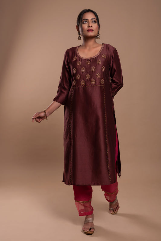 Burgundy Chanderi Silk Kurta