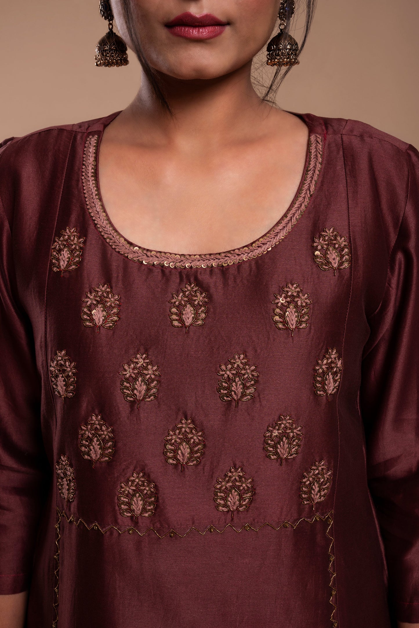 Burgundy Chanderi Silk Kurta Set