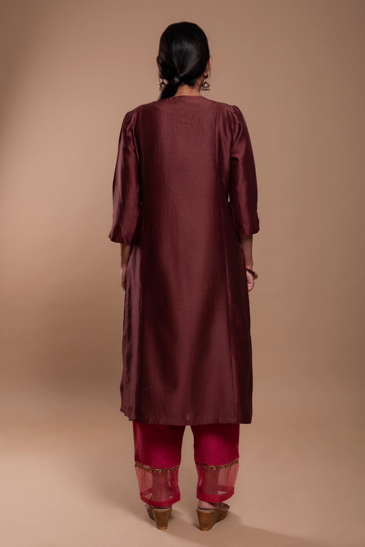 Burgundy Chanderi Silk Kurta Set