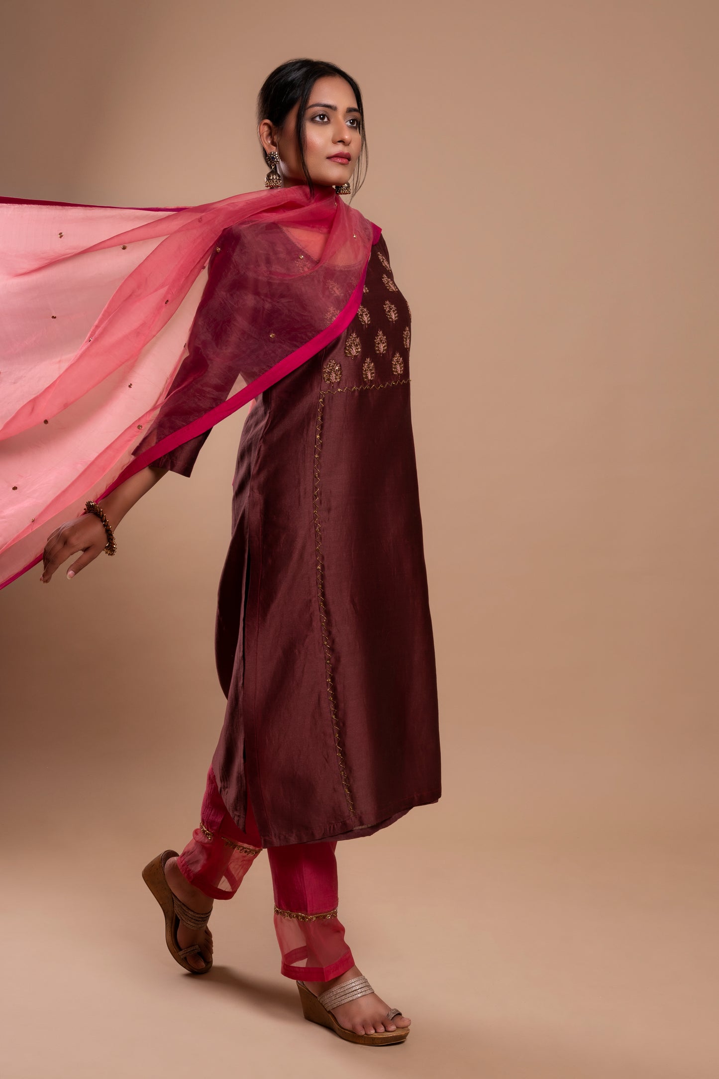 Burgundy Chanderi Silk Kurta Set