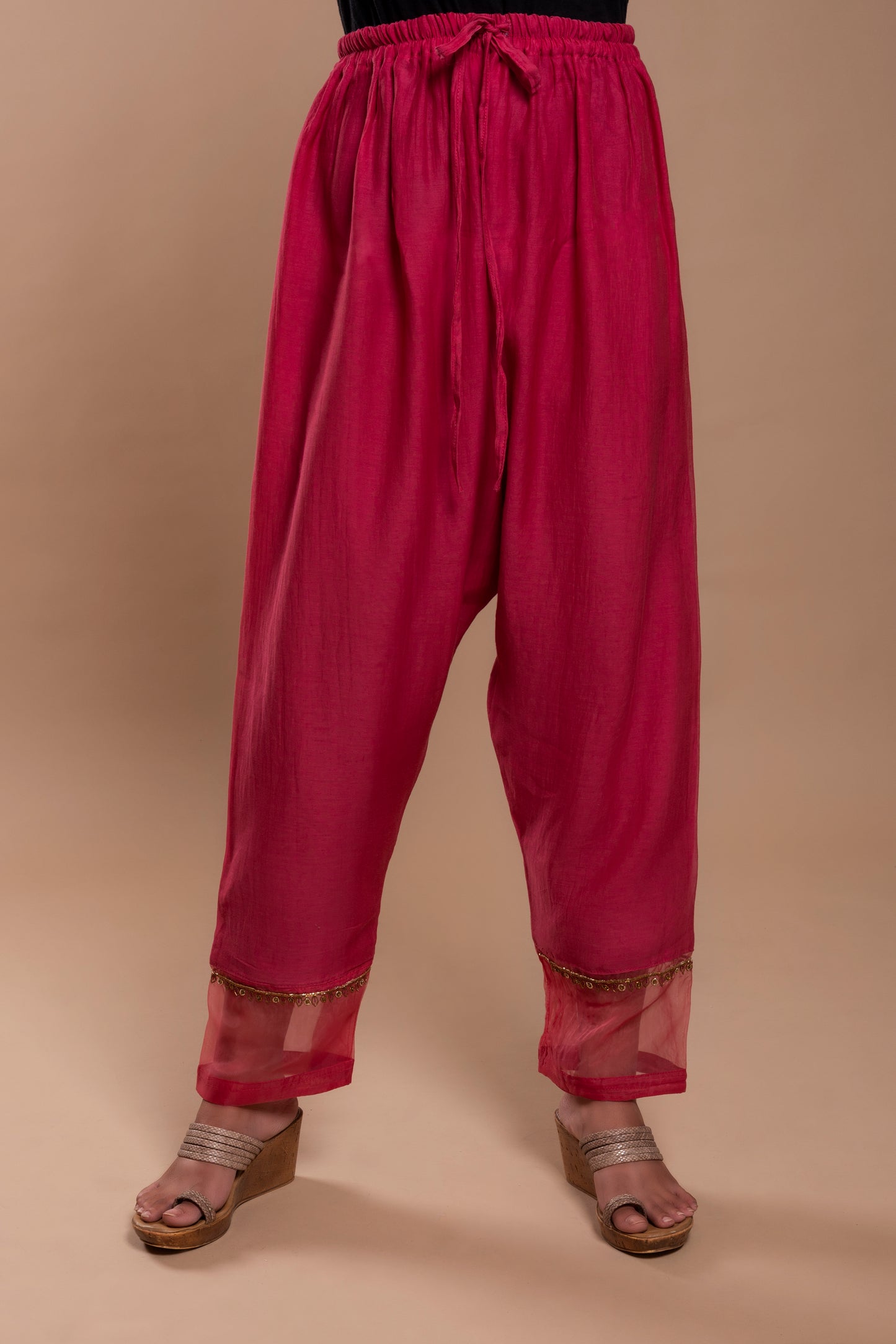 Dark Pink Chanderi Silk Pant