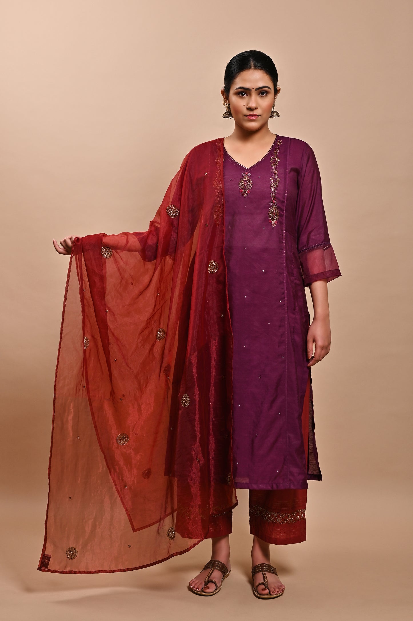 Purple Handloom Silk Kurta Set