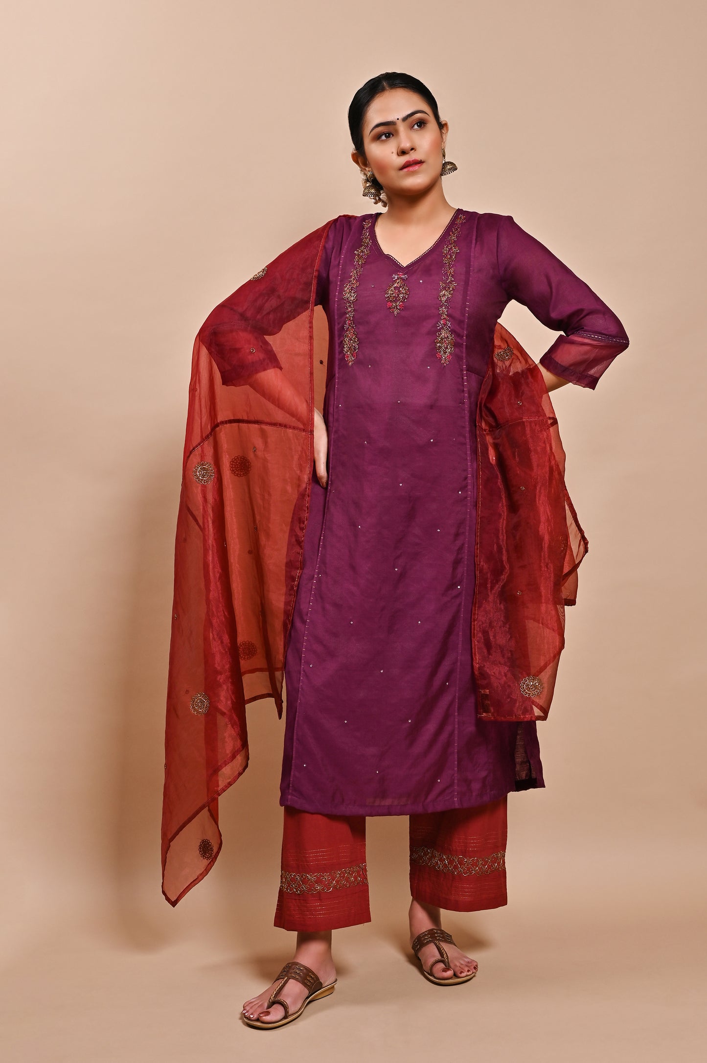 Purple Handloom Silk Kurta Set