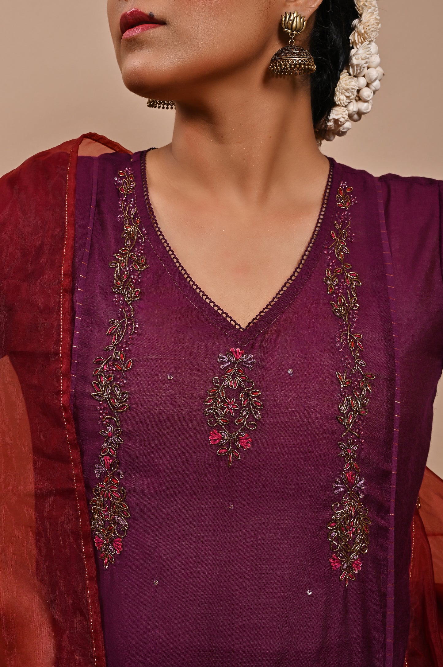 Purple Handloom Silk Kurta