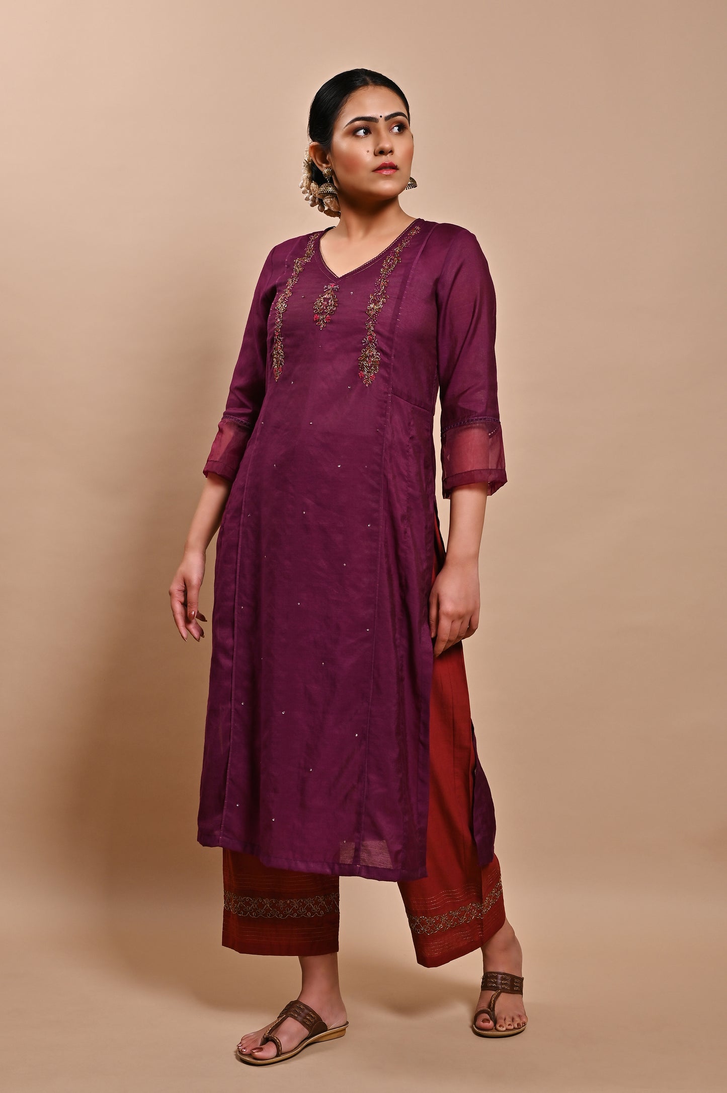 Purple Handloom Silk Kurta Set