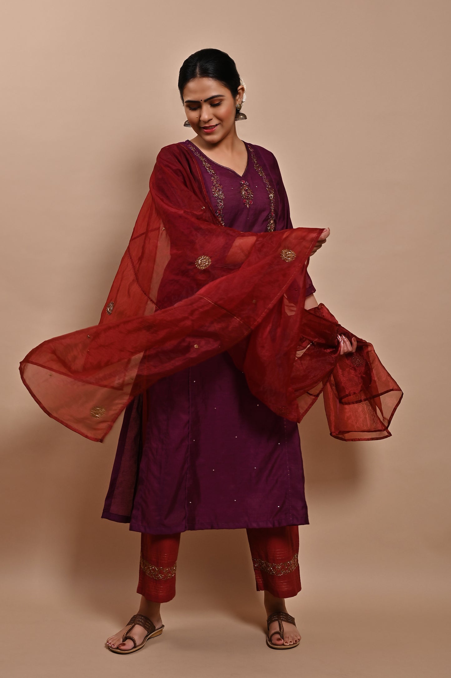 Purple Handloom Silk Kurta