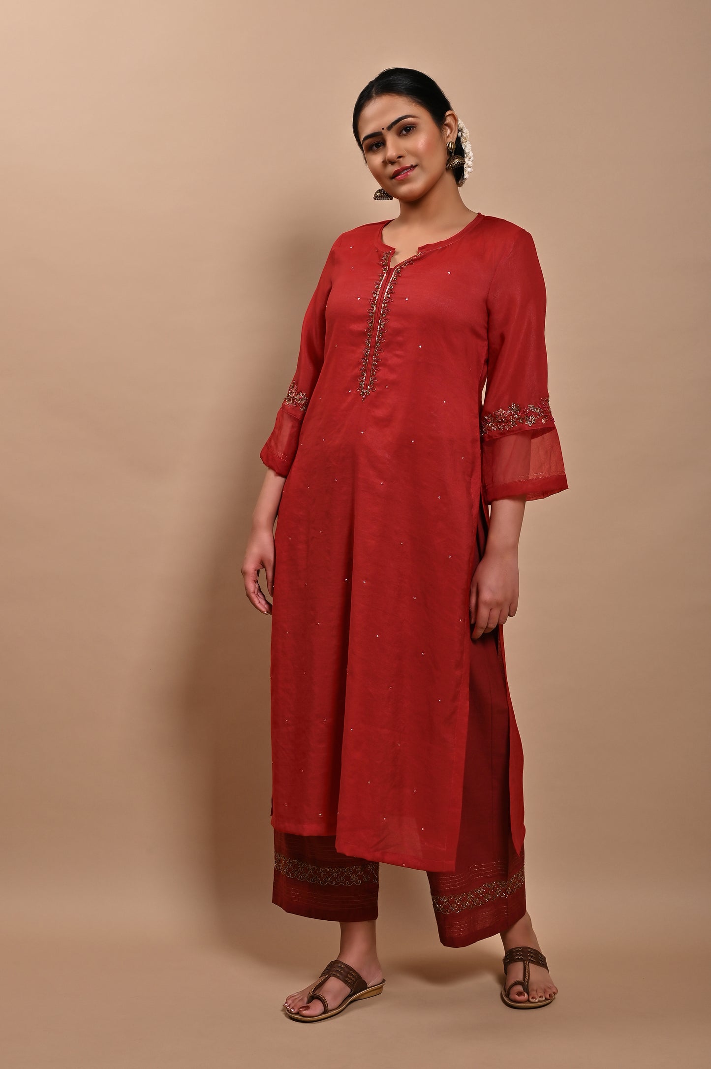 Red Handloom Silk Kurta Set