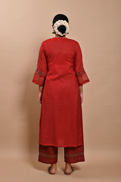 Red Handloom Silk Kurta Set