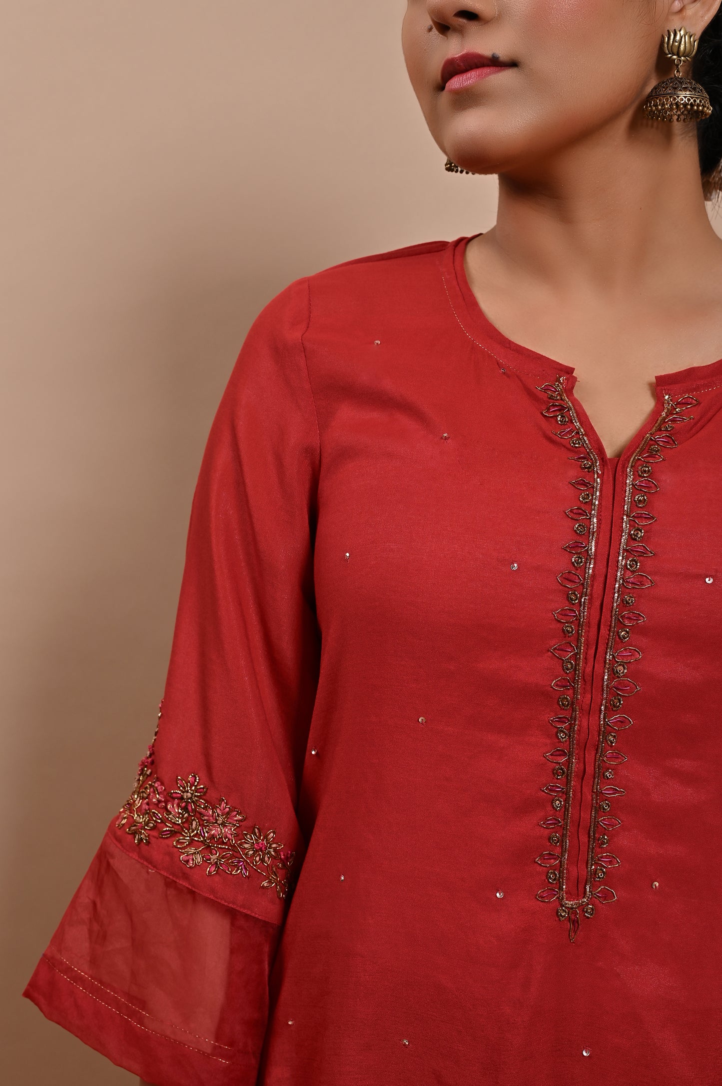 Red Handloom Silk Kurta Set