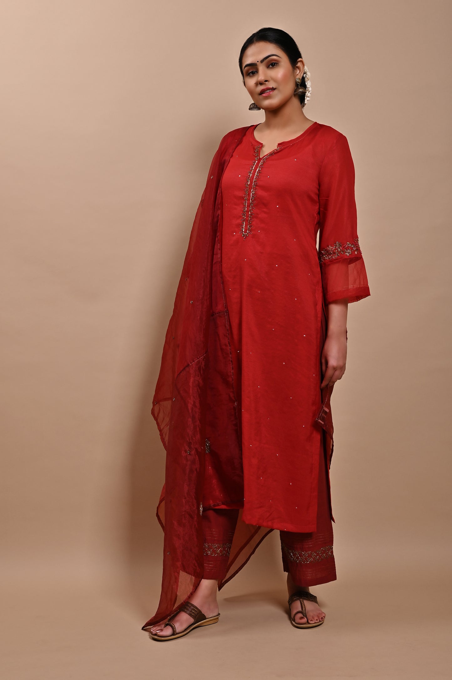 Red Handloom Silk Kurta Set