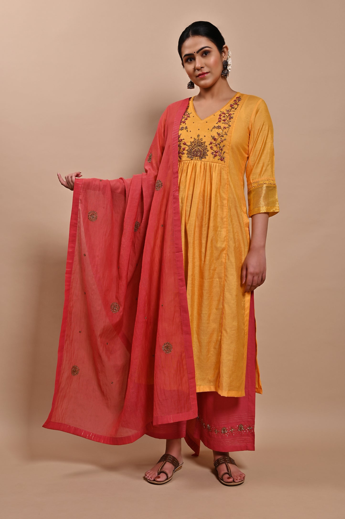 Yellow Handloom Silk Kurta Set