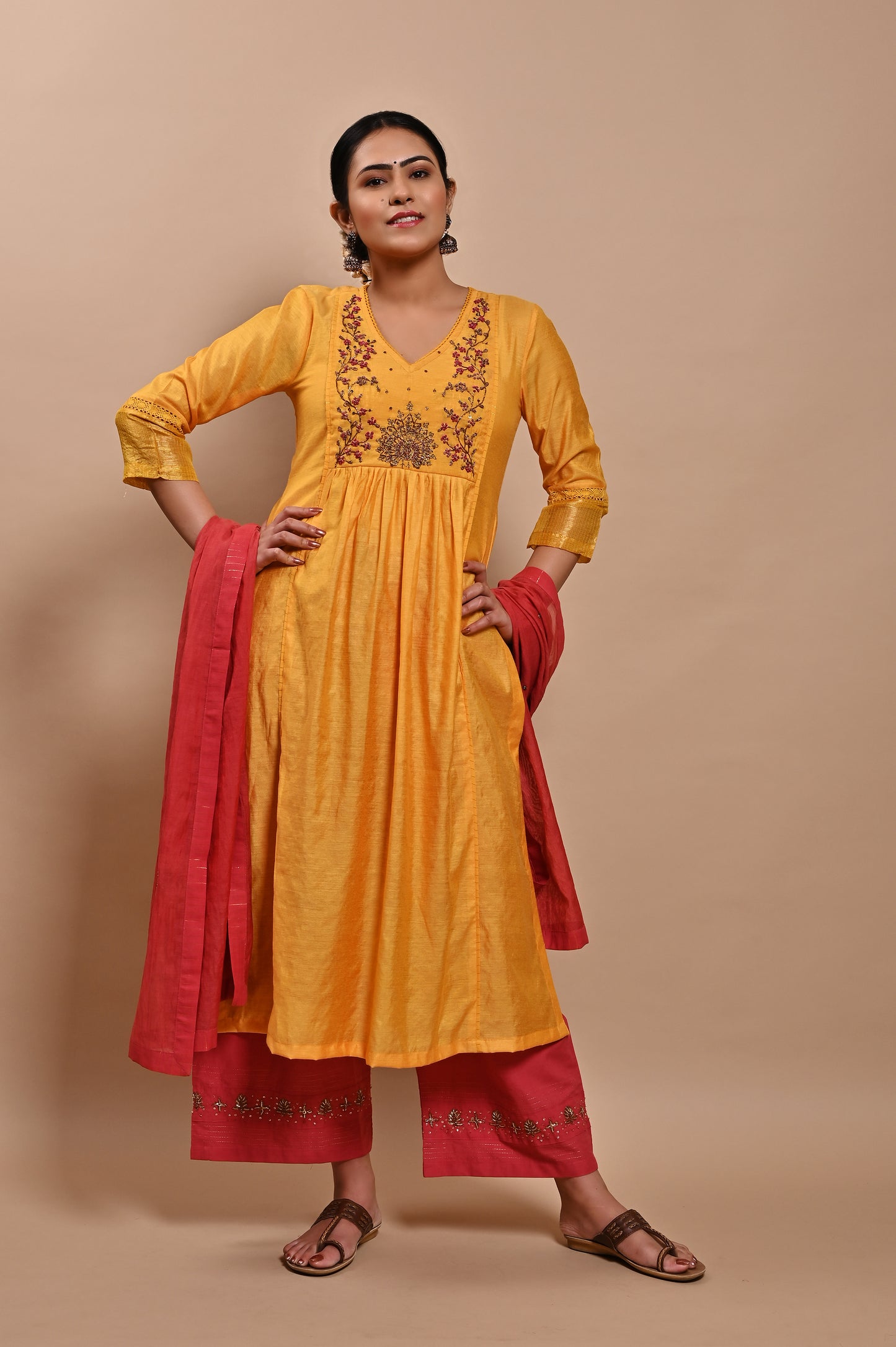 Yellow Handloom Silk Kurta Set