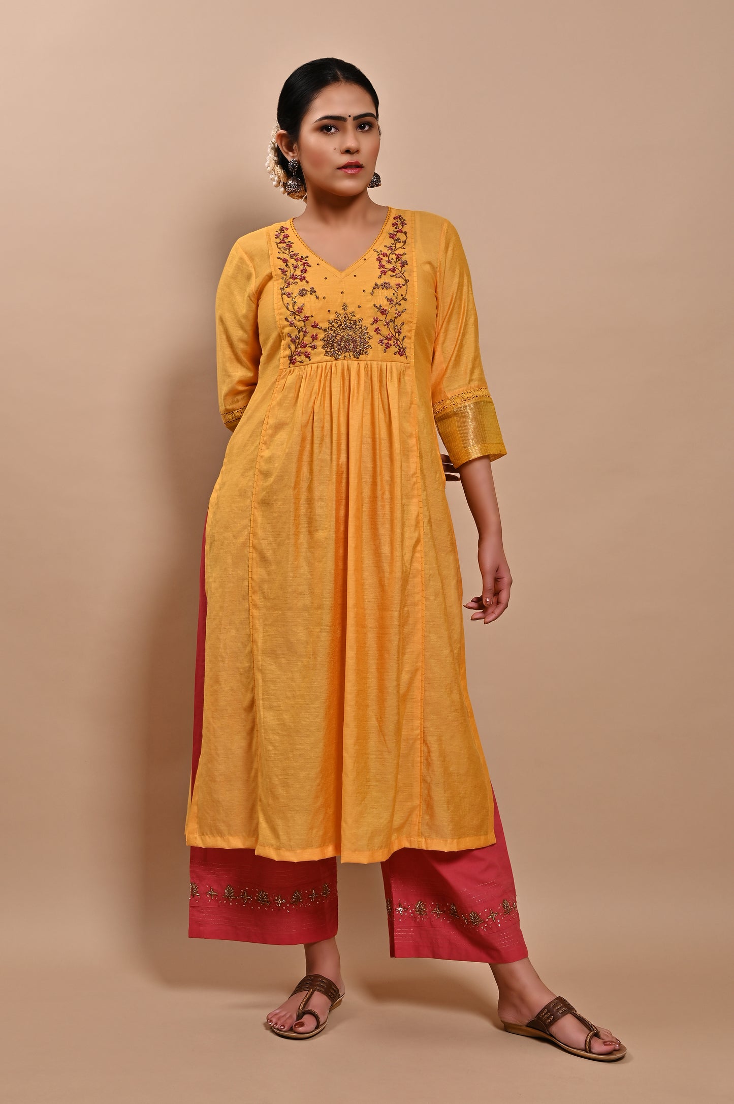 Yellow Handloom Silk Kurta Set