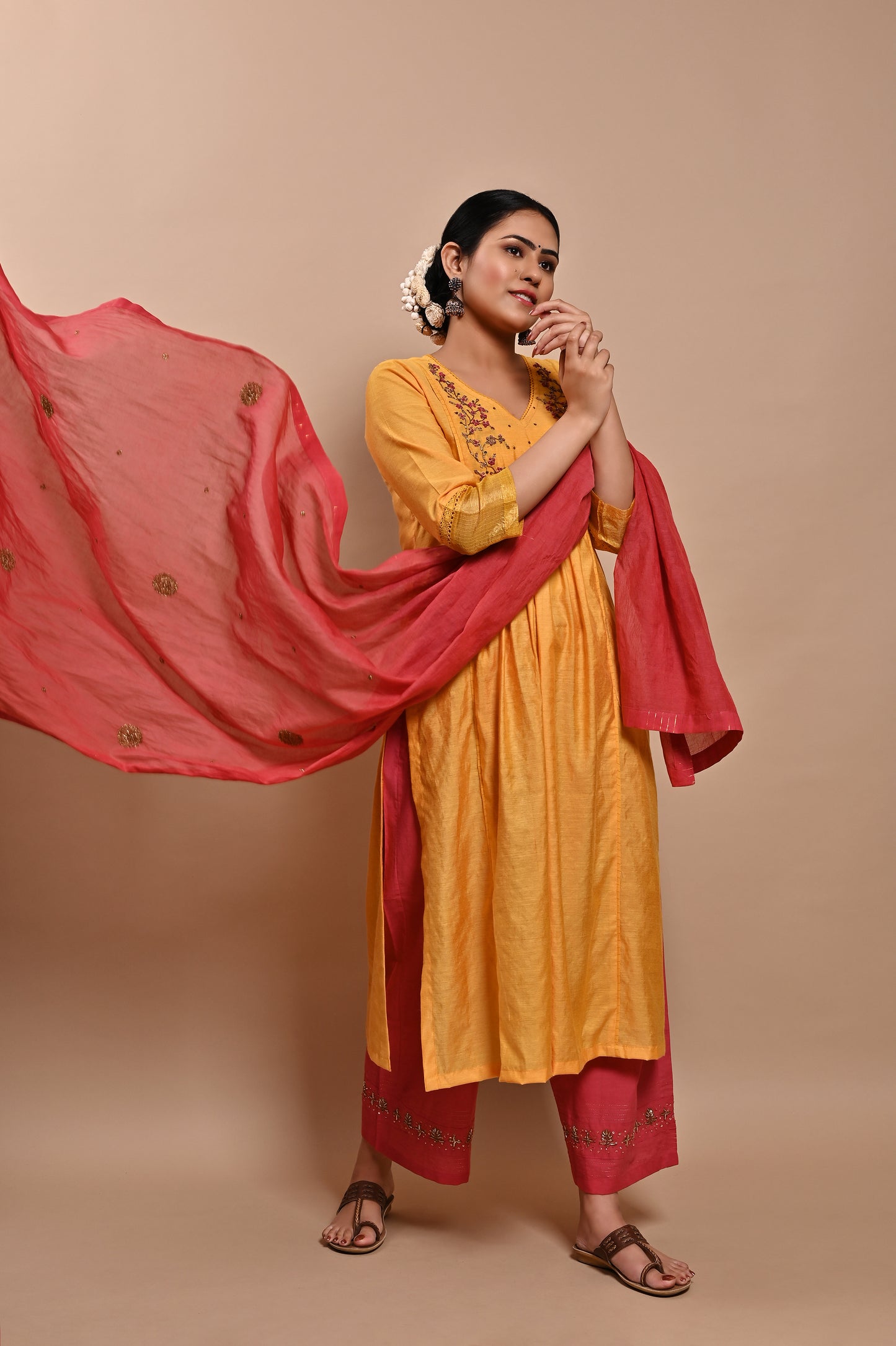 Yellow Handloom Silk Kurta Set