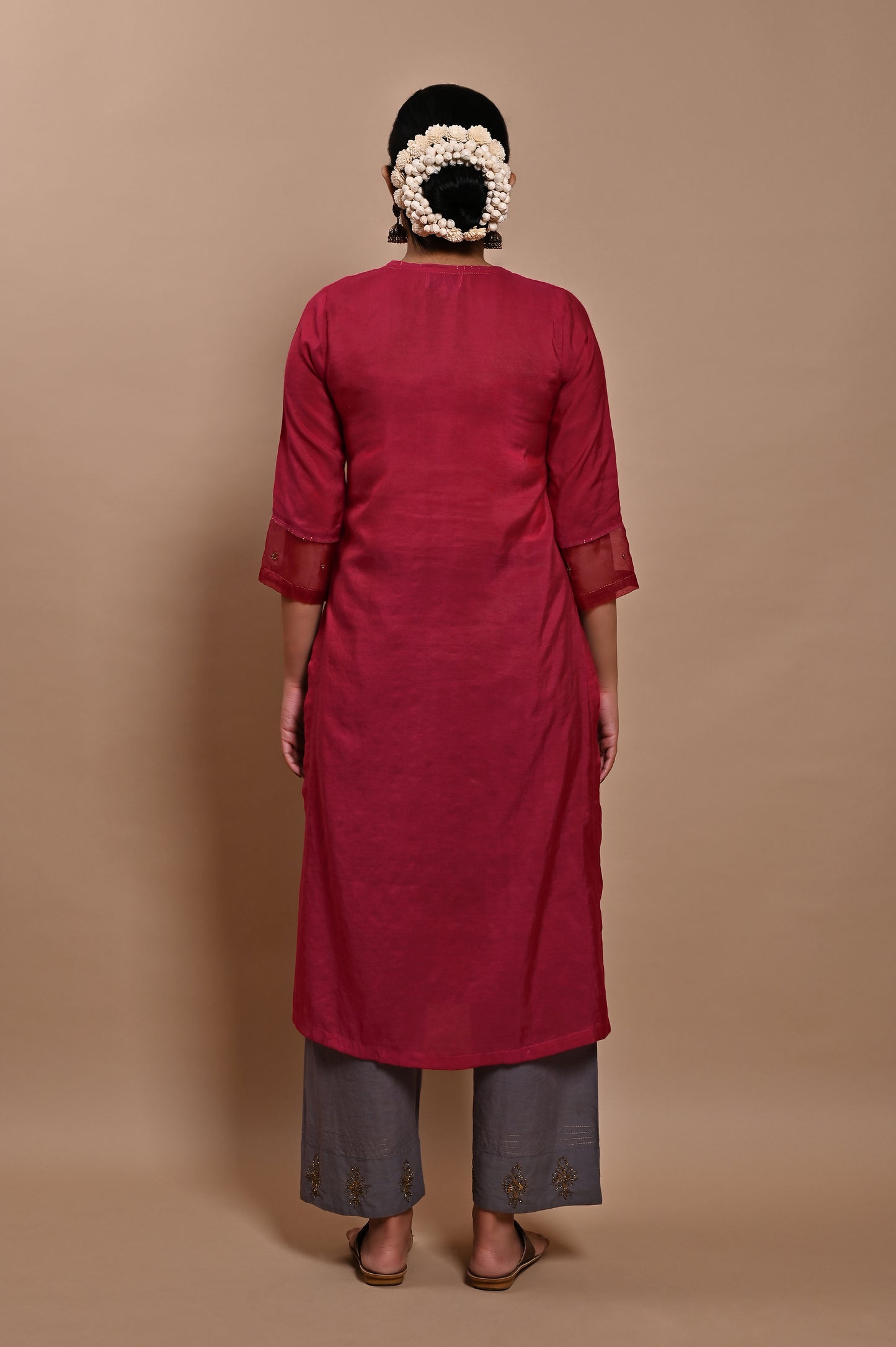 Rani Pink Handloom Silk Kurta Set