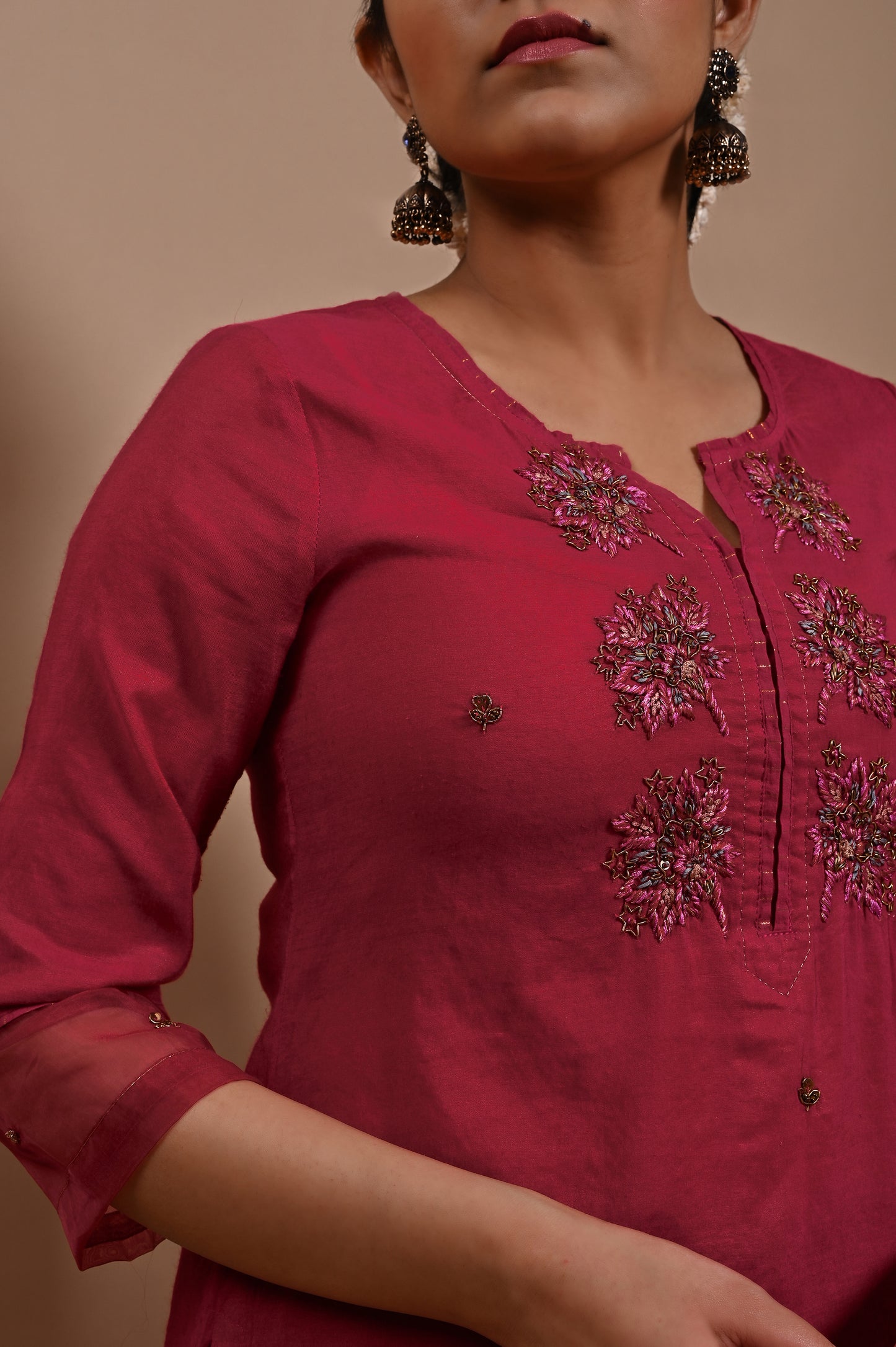 Rani Pink Handloom Silk Kurta Set