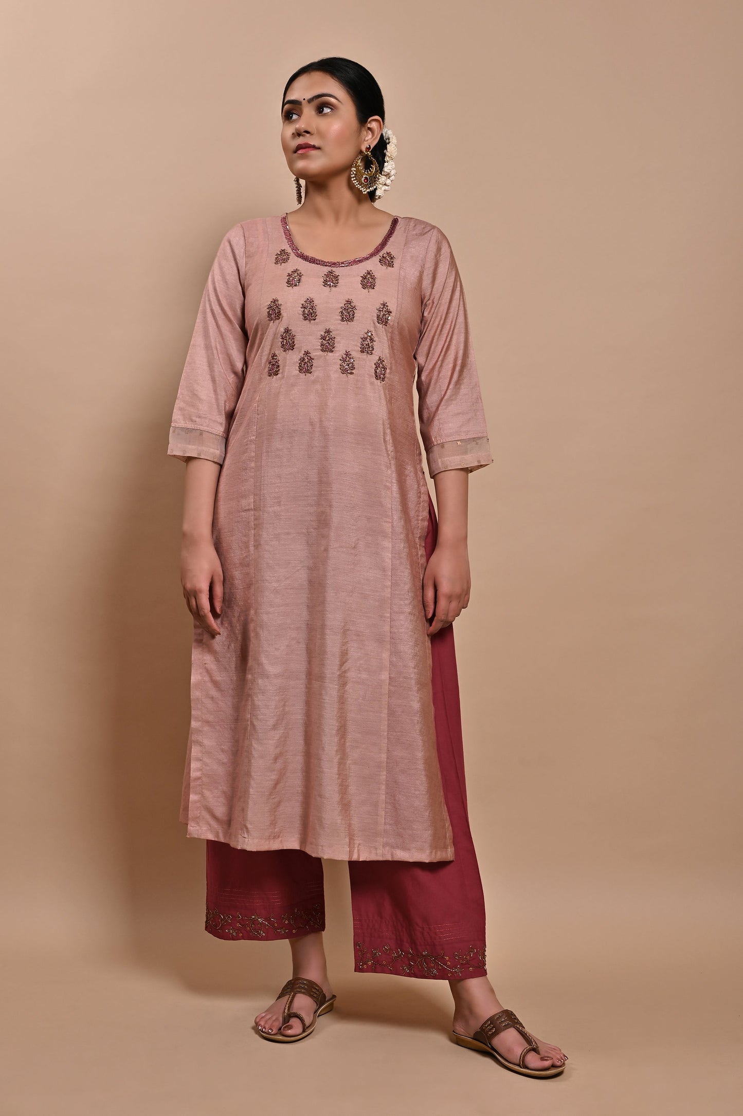 Old Rose Handloom Silk Kurta Set