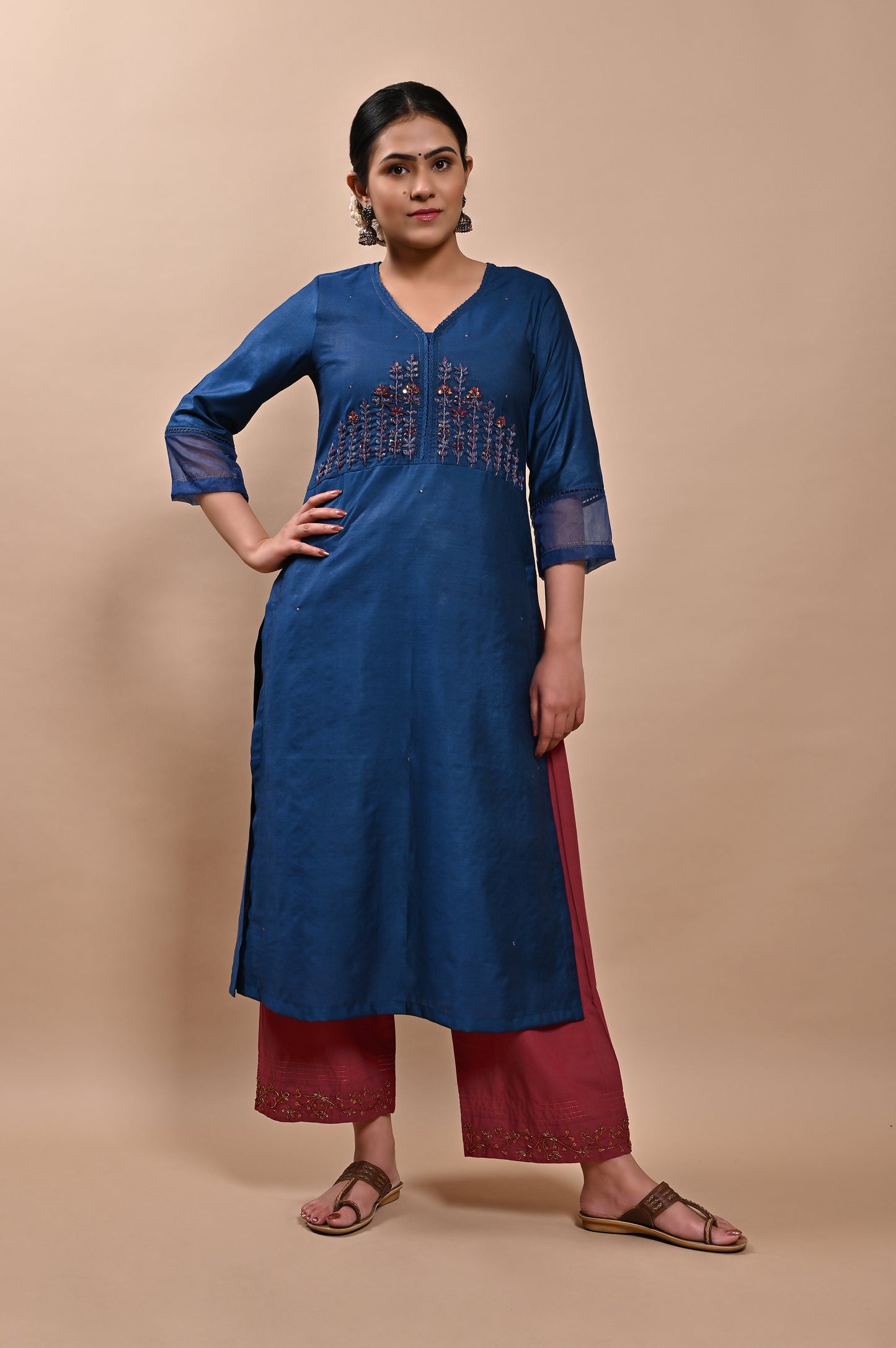 Navy Blue Handloom Silk Kurta Set