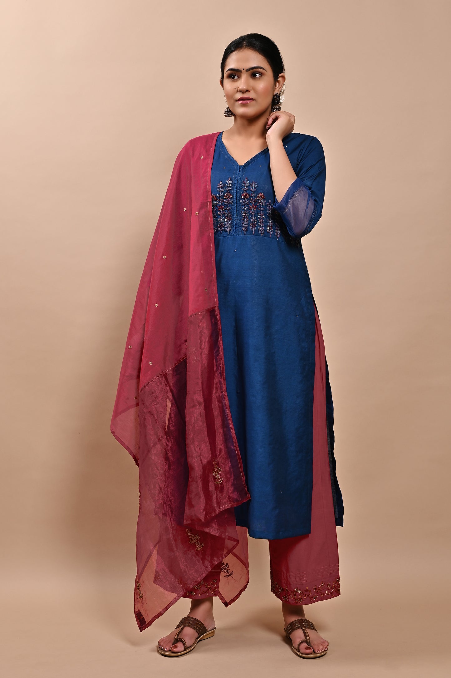 Navy Blue Handloom Silk Kurta Set