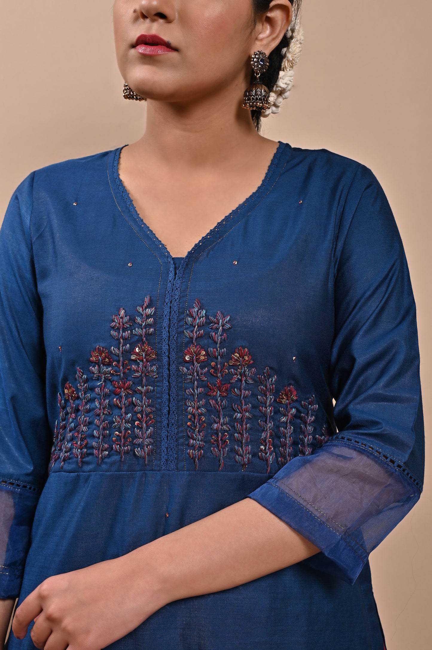 Navy Blue Handloom Silk Kurta Set