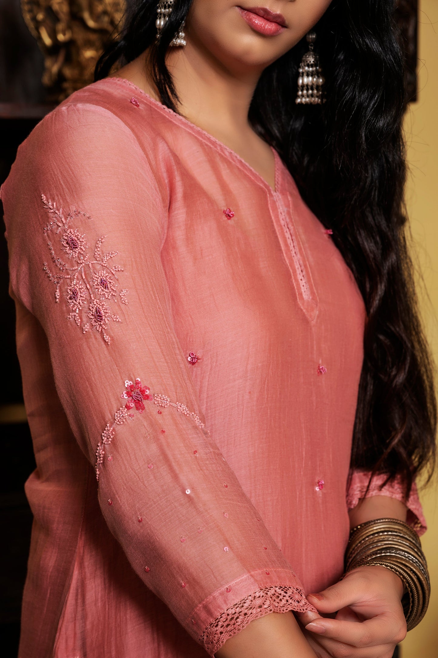 Coral Fine Chanderi Kurta Set