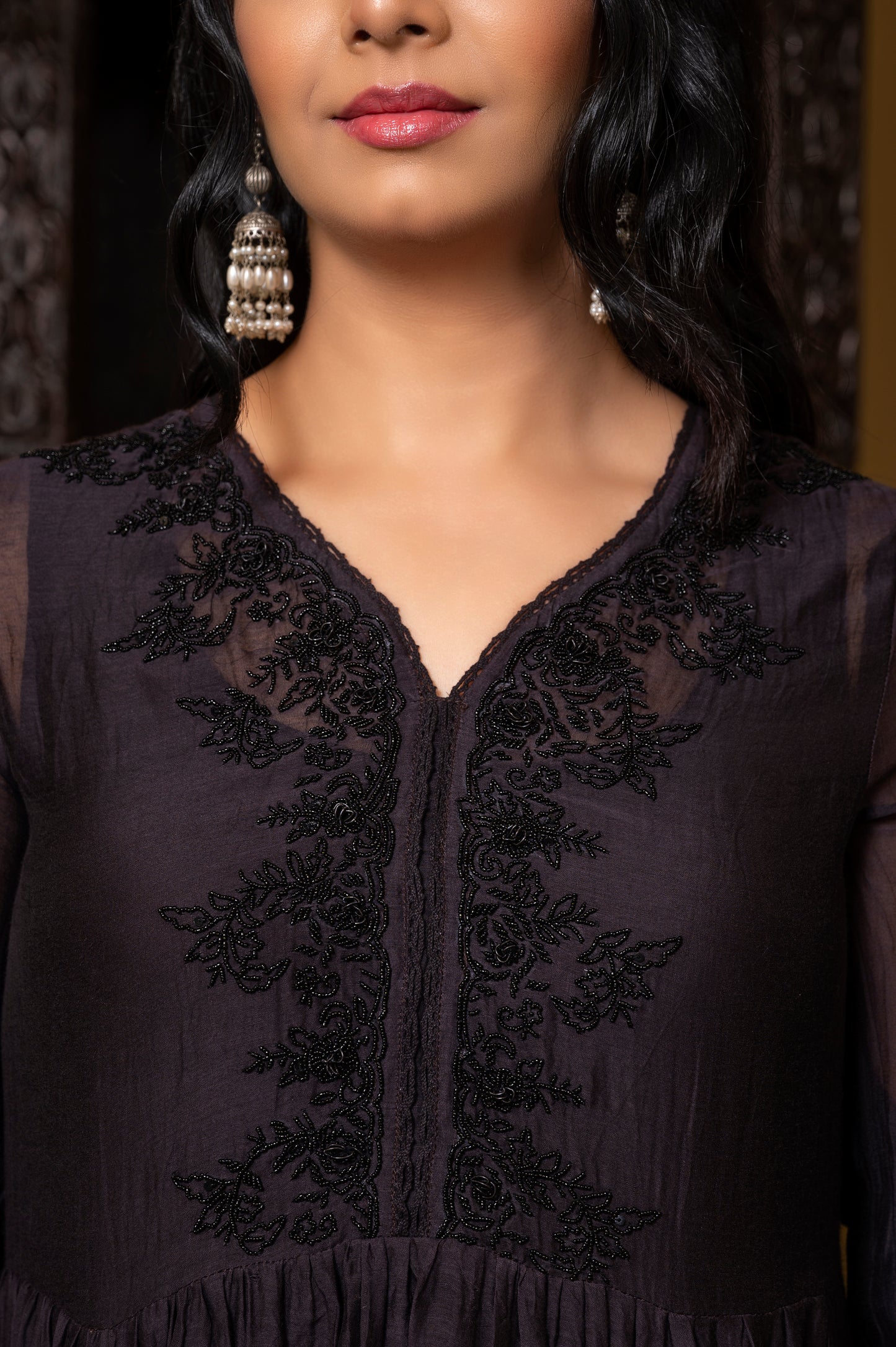 Black Fine Chanderi Kurta
