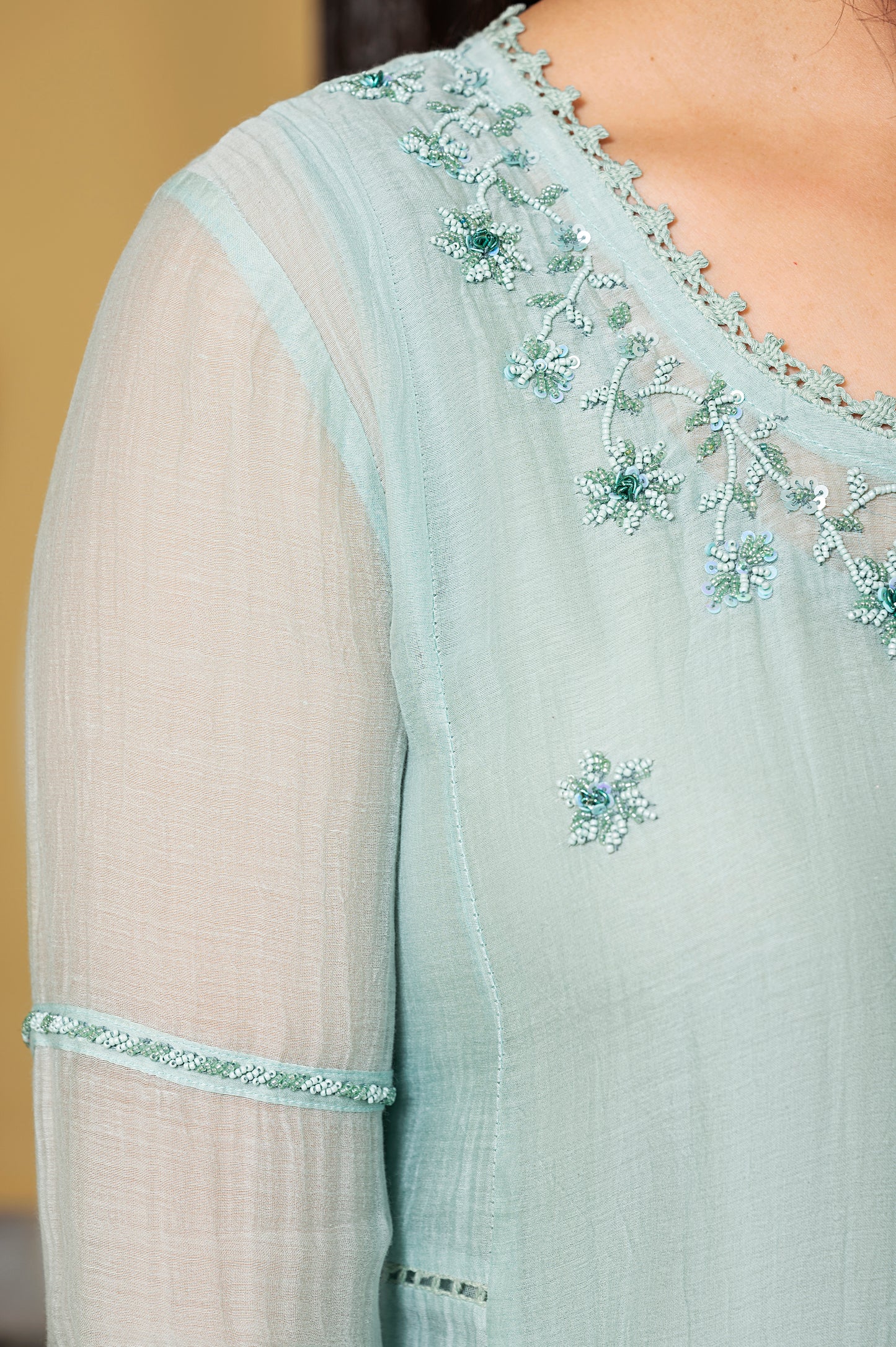 Sea Blue Fine Chanderi Kurta
