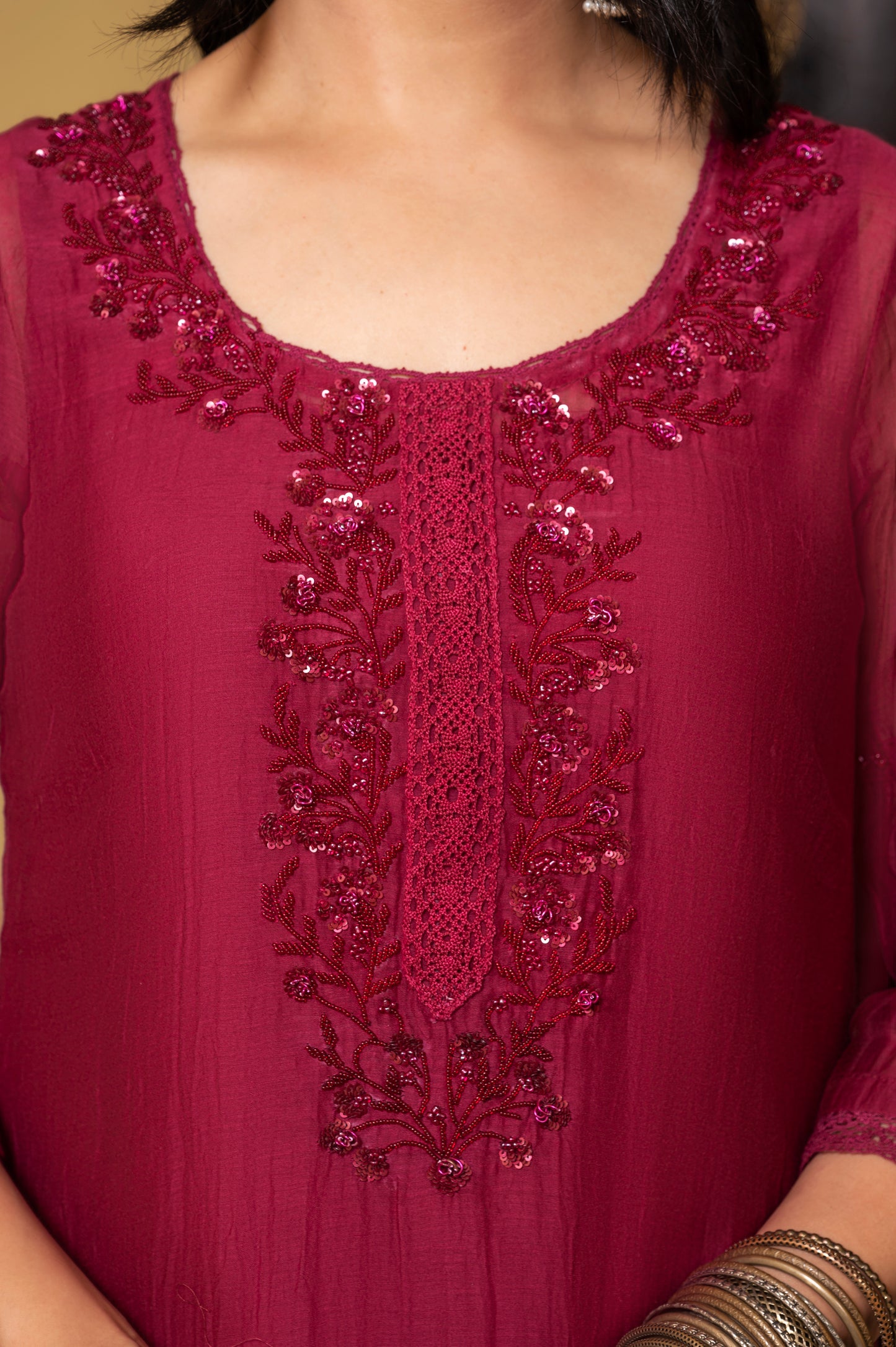 Wine Fine Chanderi Kurta Set