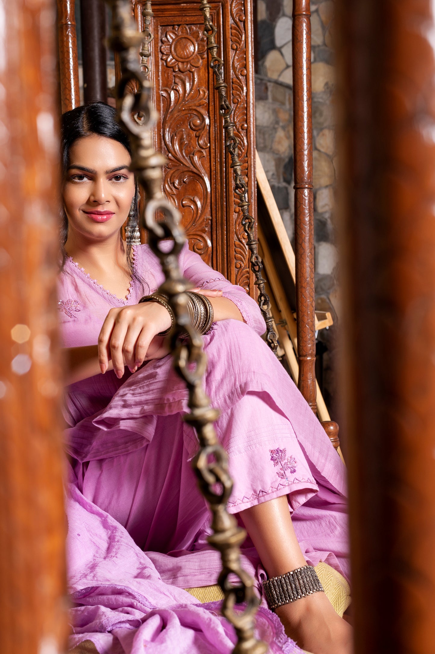 Lavender Fine Chanderi Kurta Set