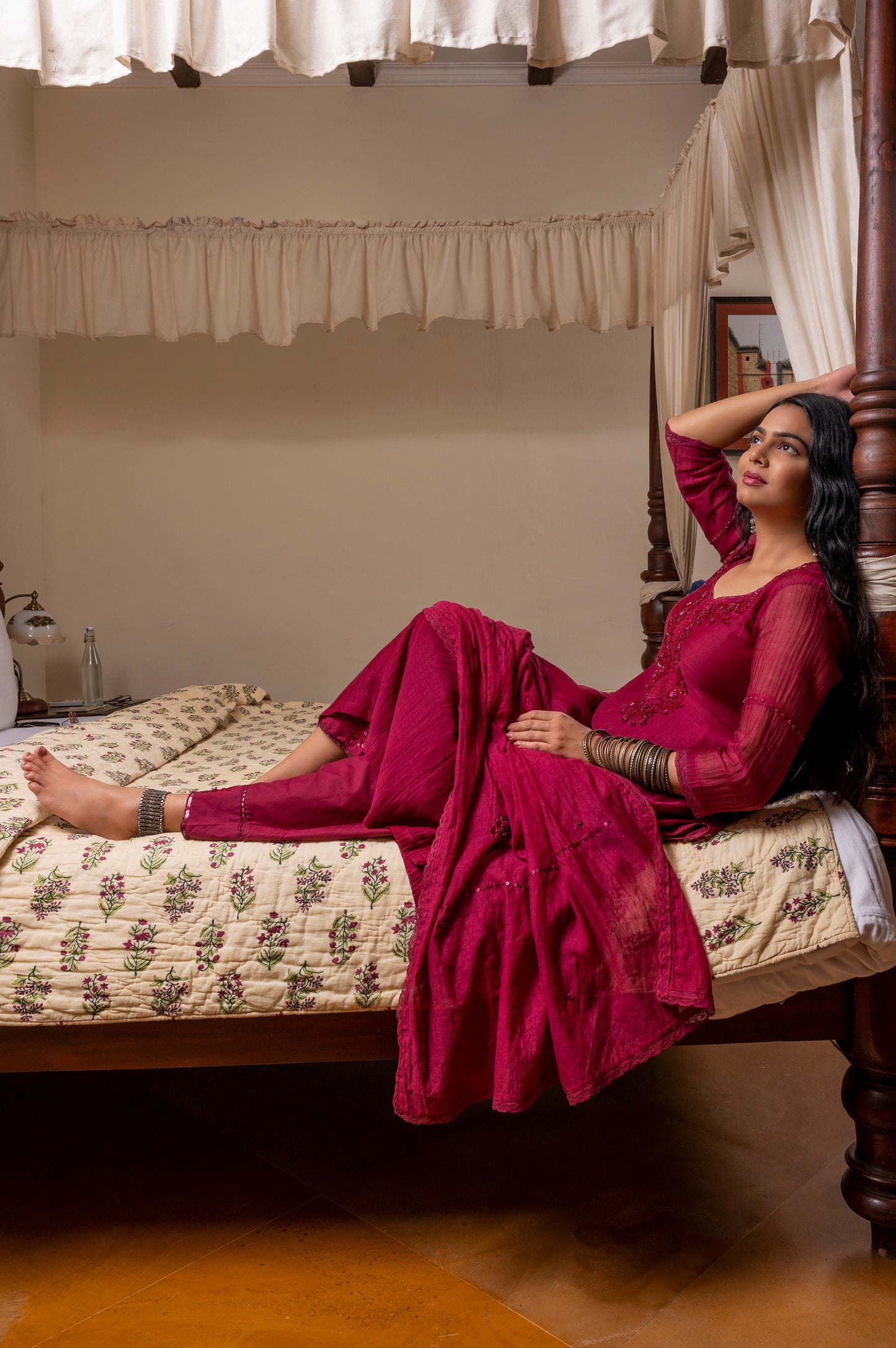 Wine Fine Chanderi Kurta Set
