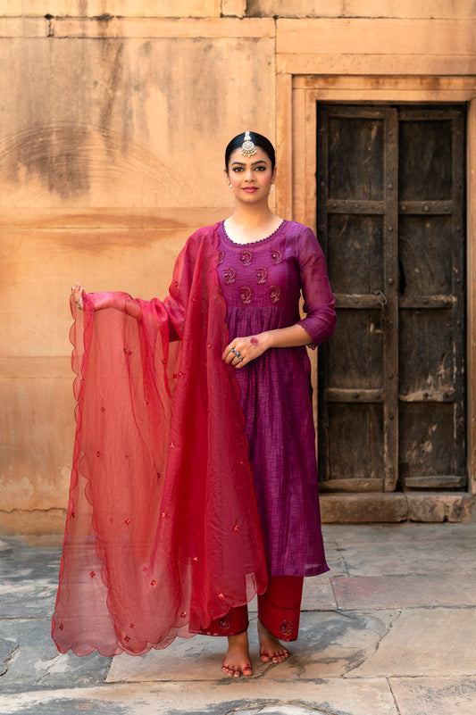 Red Silk Organza Dupatta