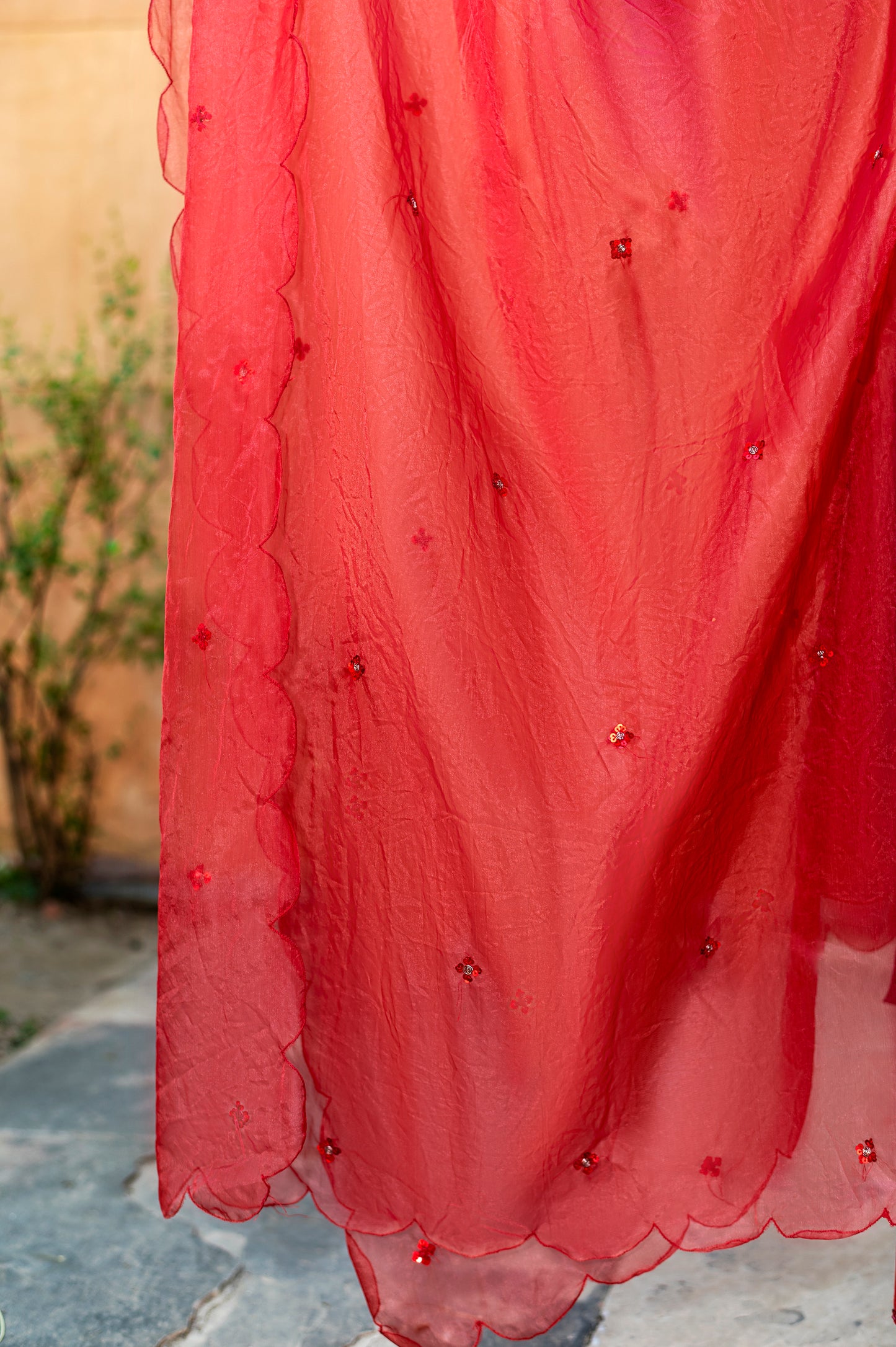 Red Silk Organza Dupatta