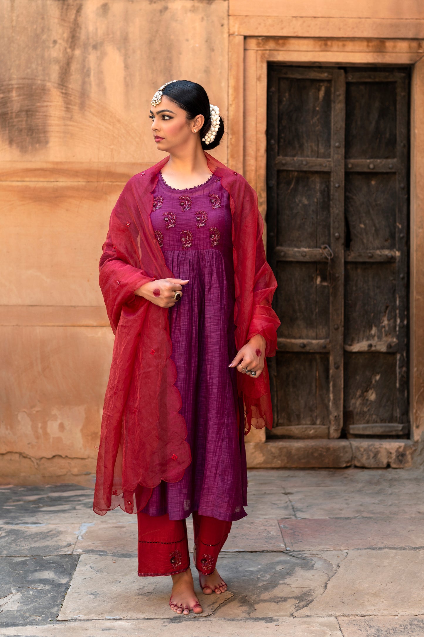 Purple Khadi Chanderi Kurta