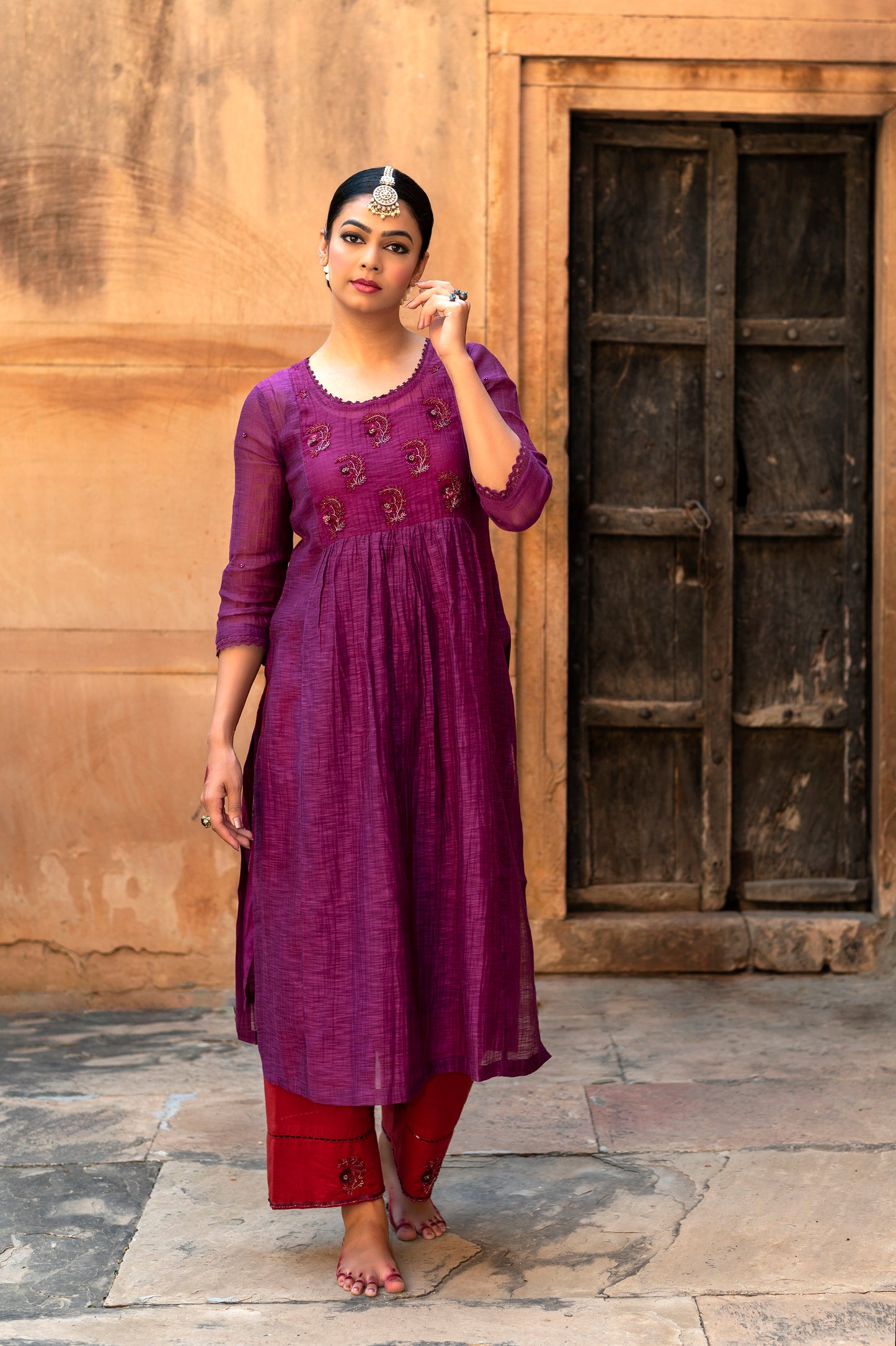 Purple Khadi Chanderi Kurta