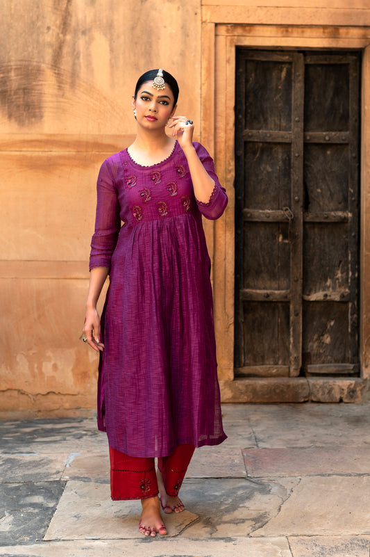 Purple Khadi Chanderi Kurta