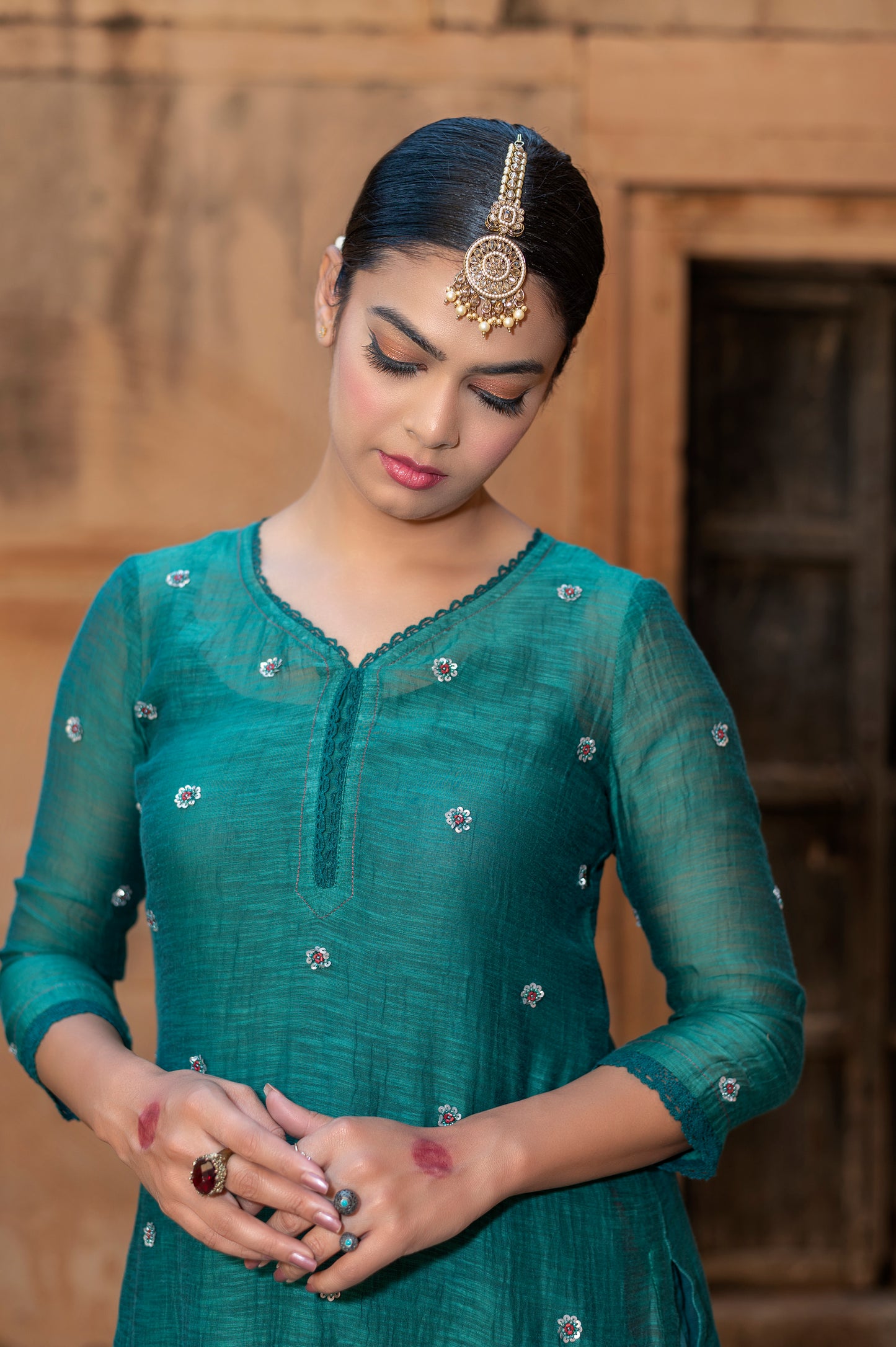Bottle Green Khadi Chanderi Kurta Set
