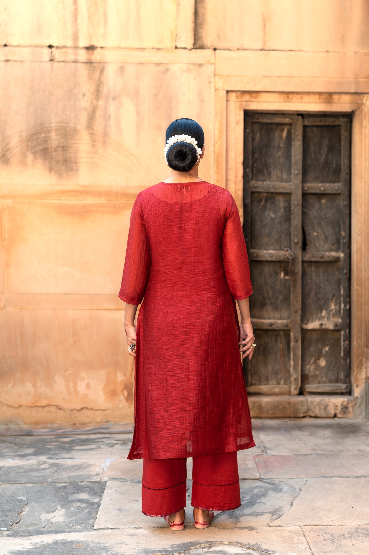 Red Khadi Chanderi Kurta Set