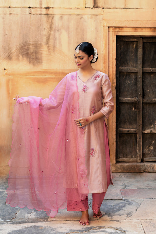 Pink Silk Organza Dupatta