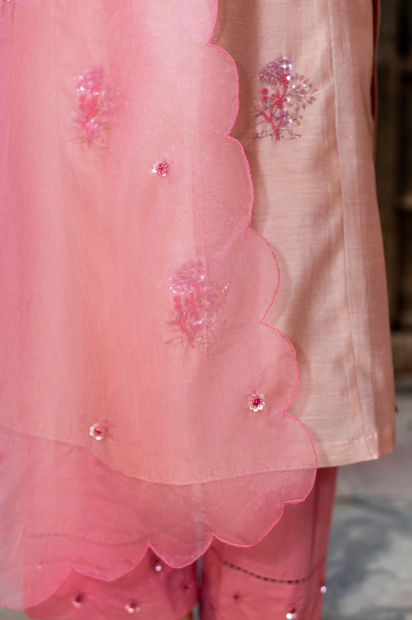 Old Rose Silk Chanderi Kurta Set