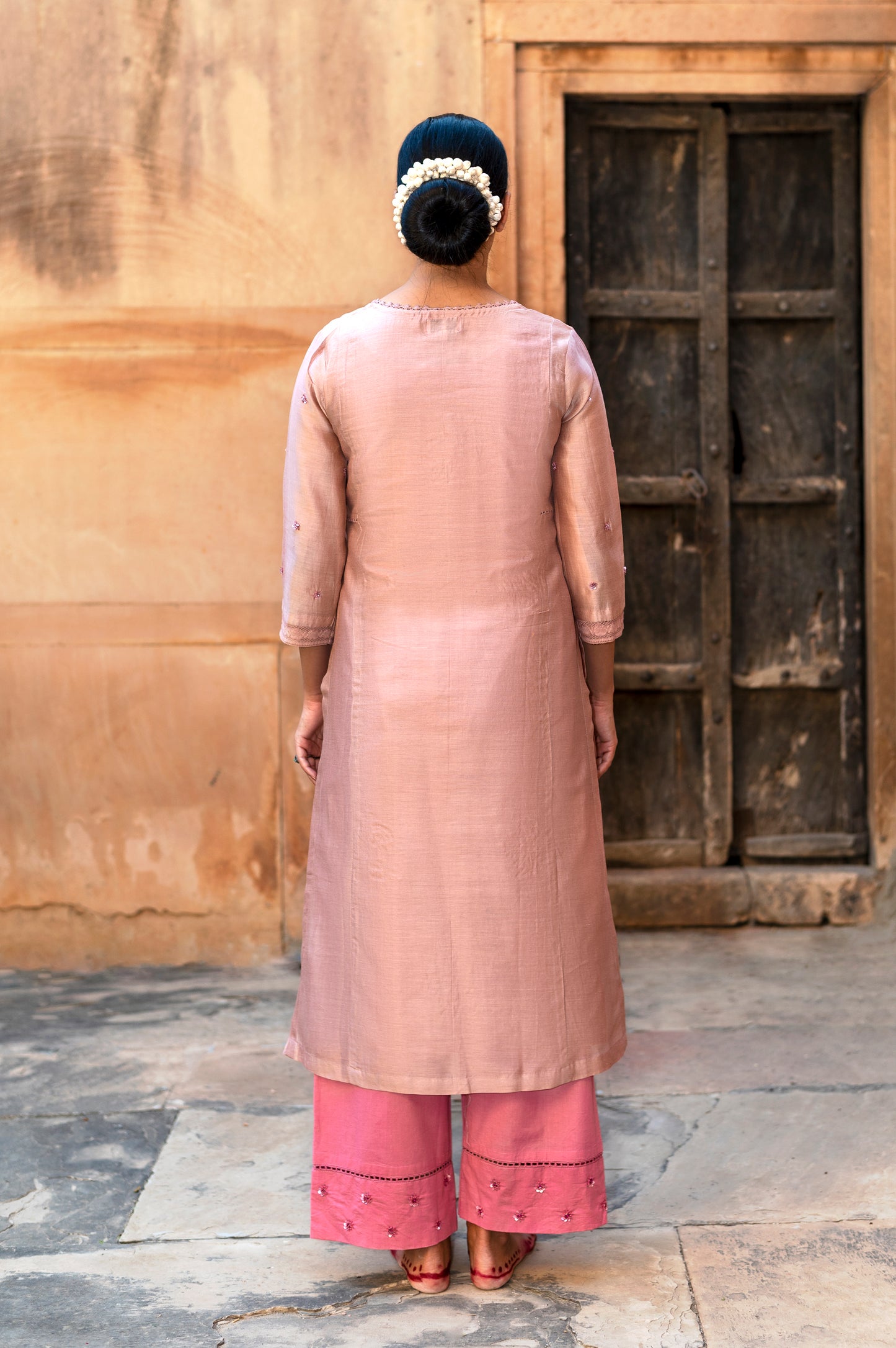 Old Rose Silk Chanderi Kurta Set