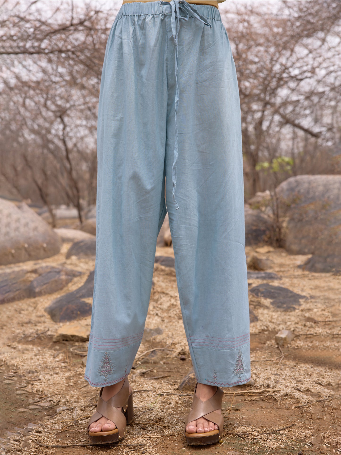 Sea Blue mul Chanderi Threadwork kurta set