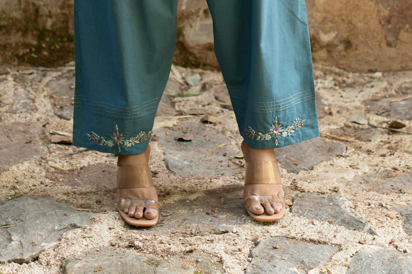 Sea blue Zardozi Cotton Pants