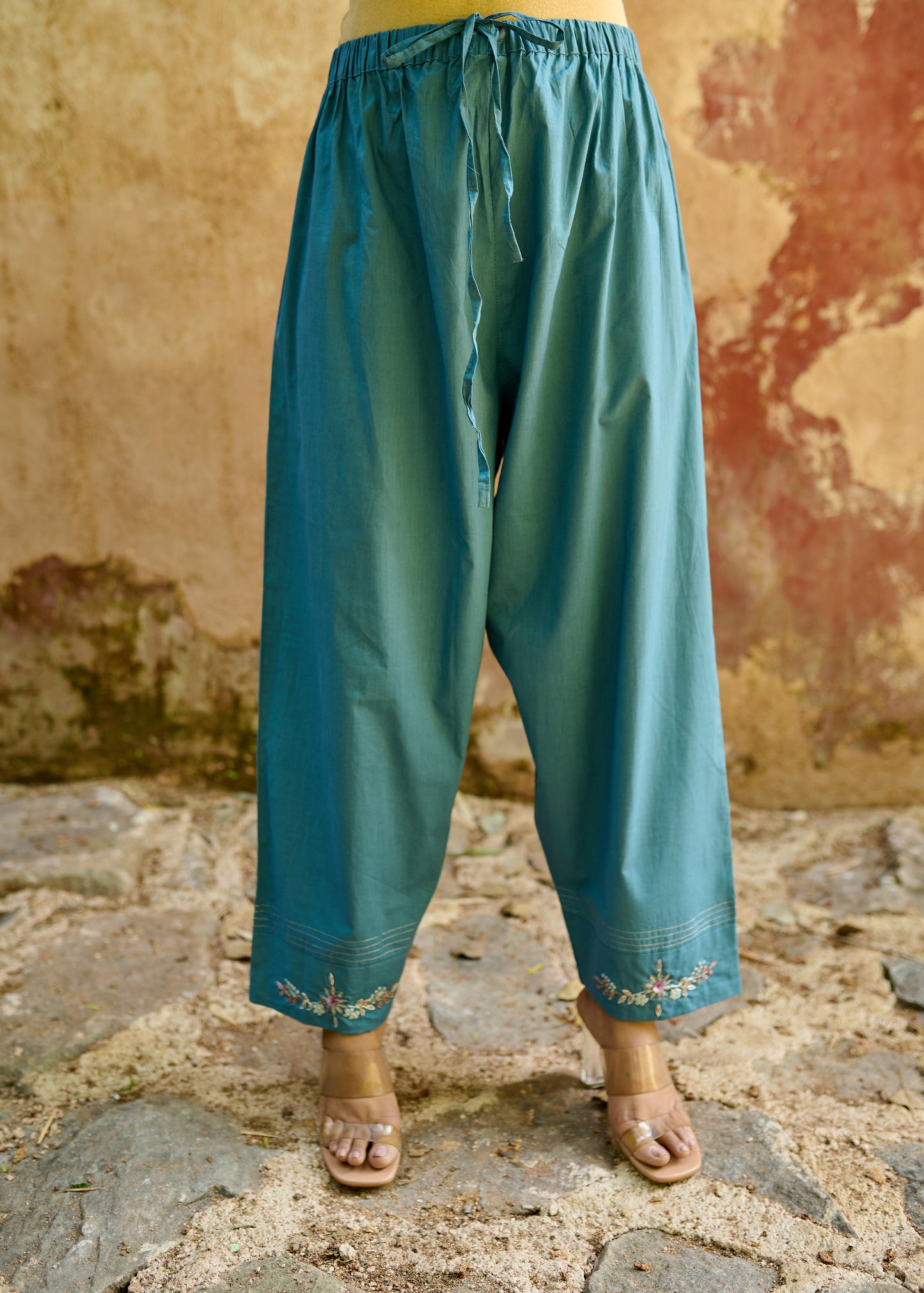 Sea blue Zardozi Cotton Pants