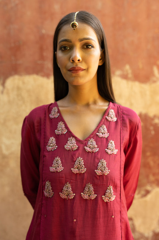 Berry Pink Cotton Silk Zardozi Kurta