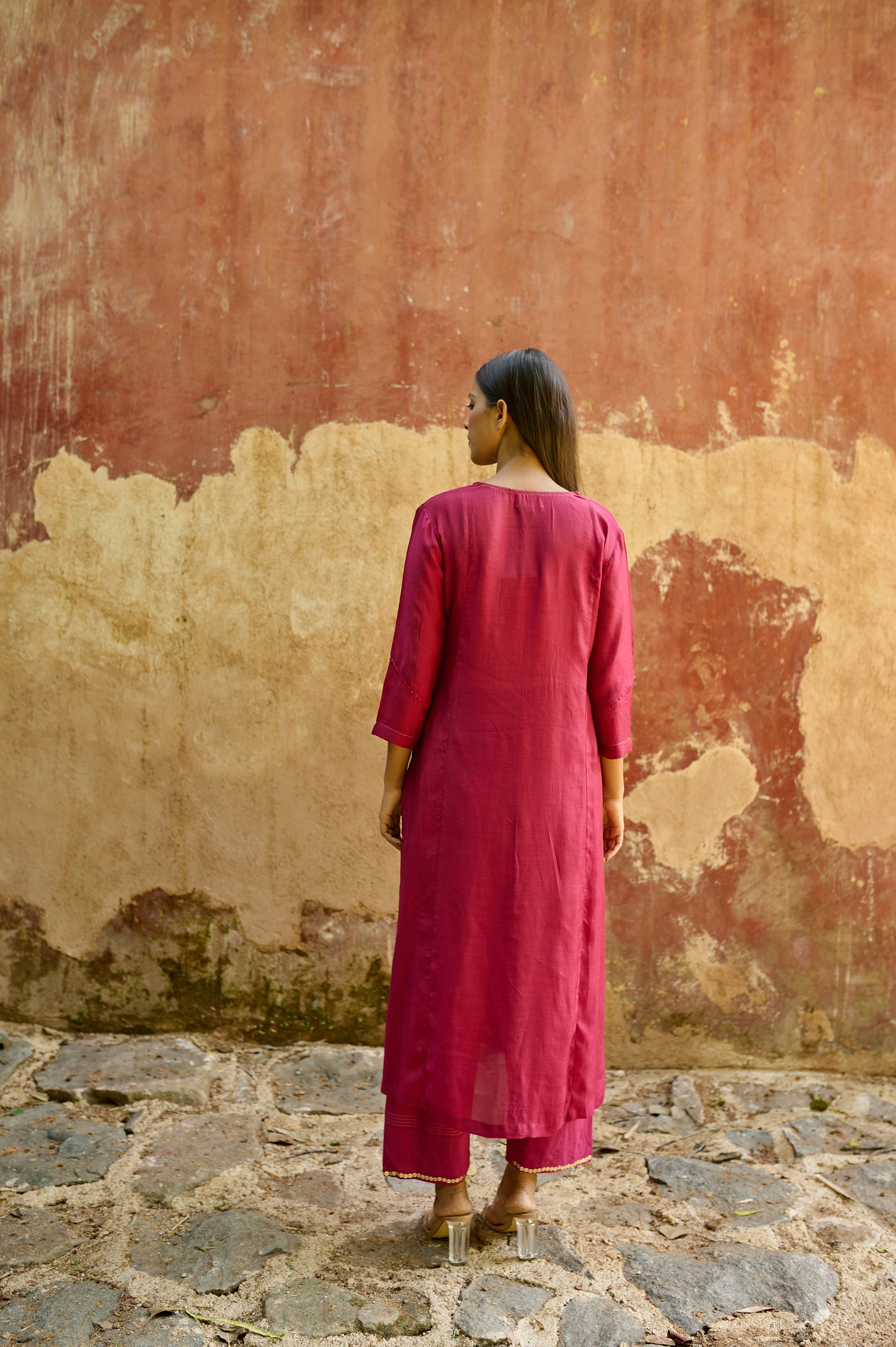 Berry Pink Cotton Silk Zardozi Kurta Set