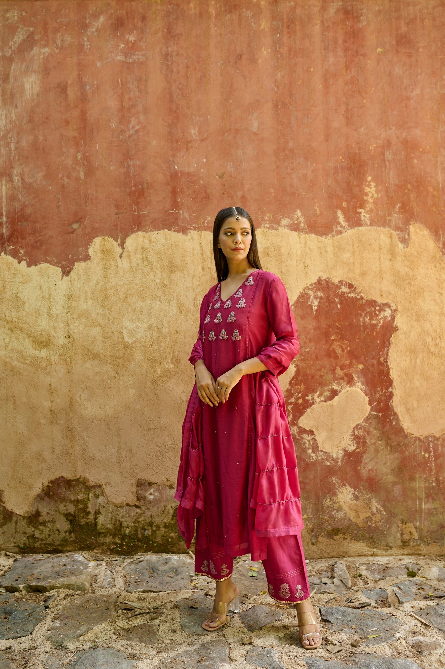 Berry Pink Cotton Silk Zardozi Kurta