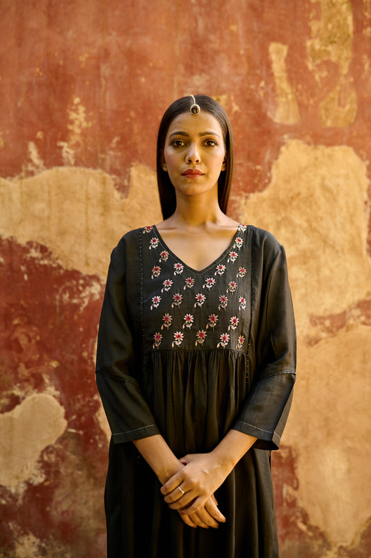 Black Cotton Silk Zardozi Kurta