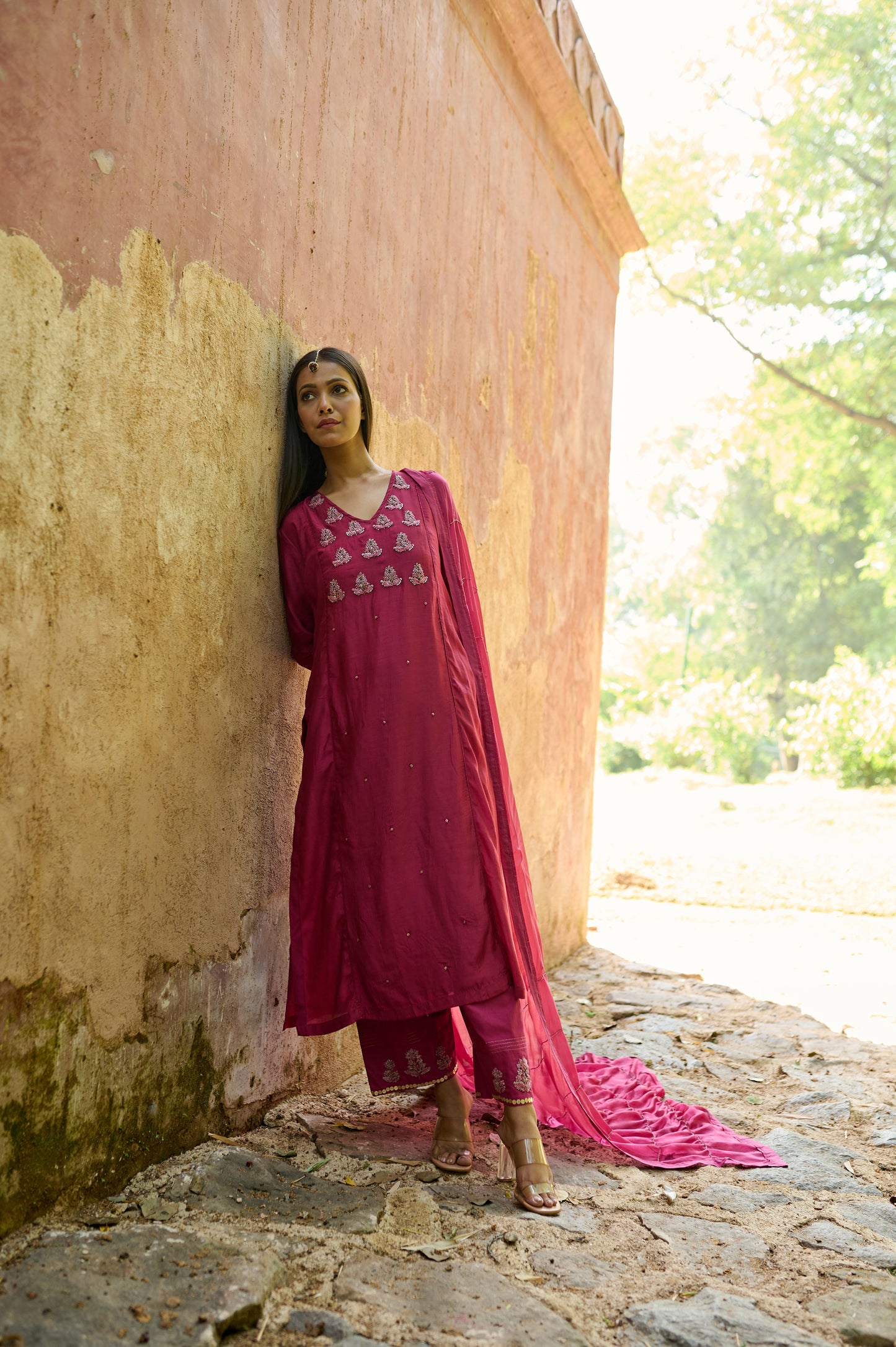 Berry Pink Cotton Silk Zardozi Kurta