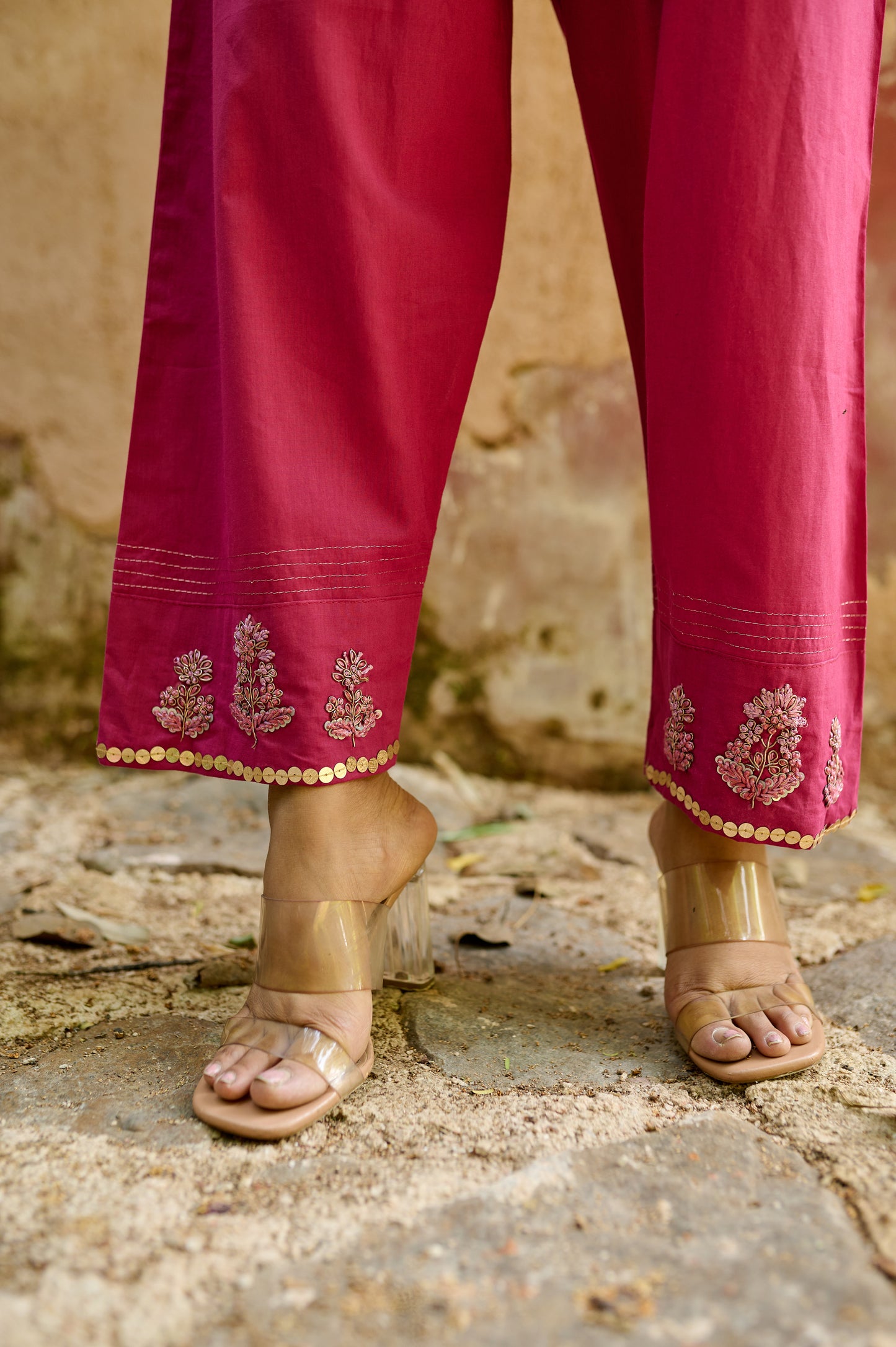 Berry Pink Cotton Silk Zardozi Kurta Set