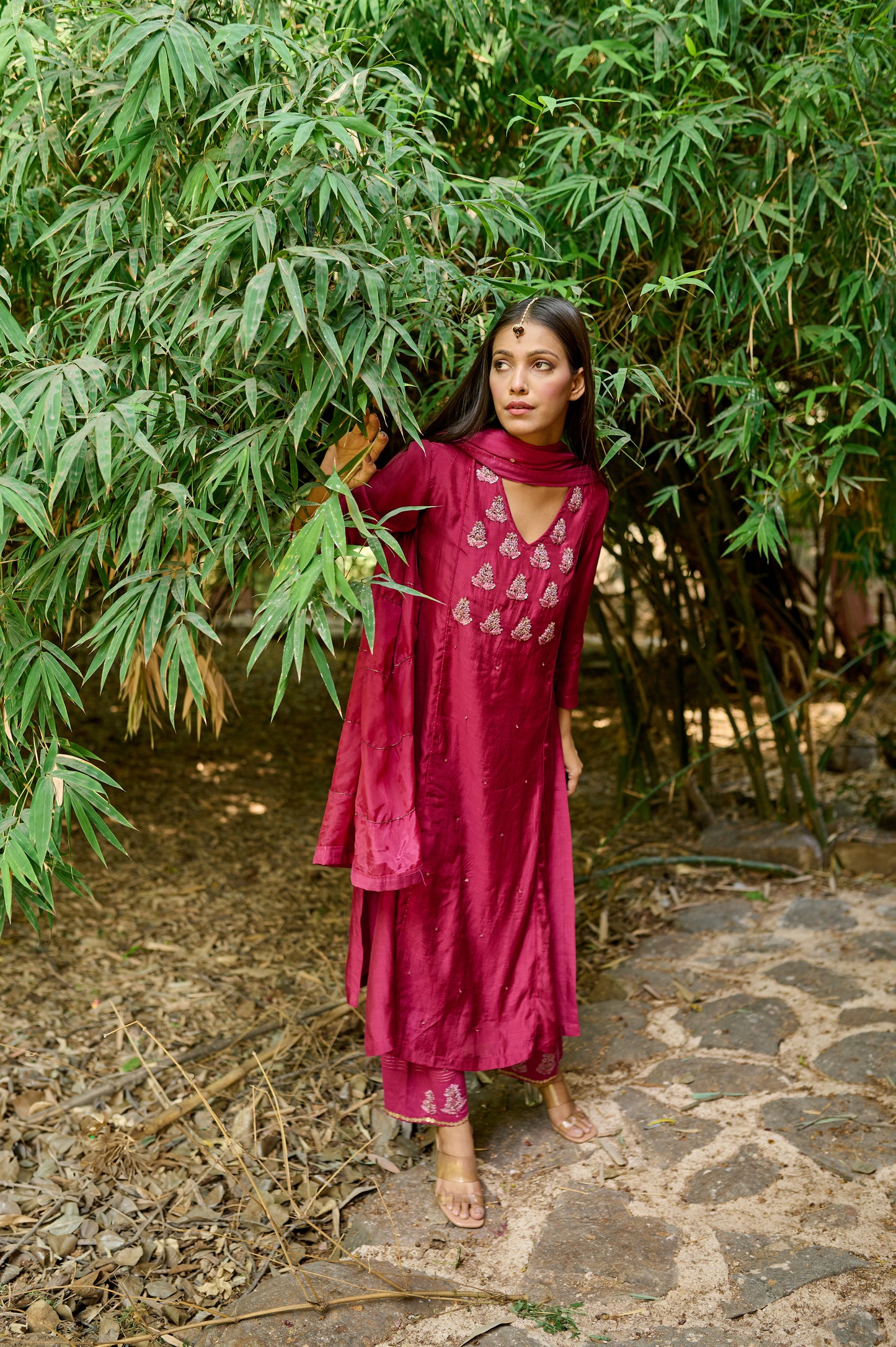 Berry Pink Cotton Silk Zardozi Kurta